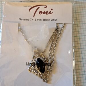 Silver Necklace with Black Onyx Pendant